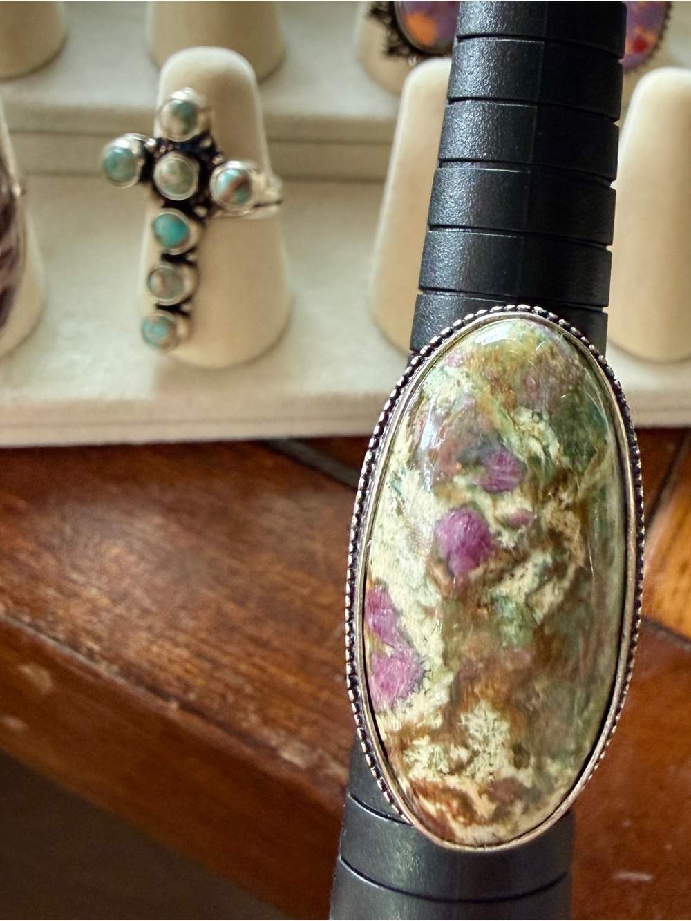 Handcrafted Green and Purple Stone Statement Ring - Women Accessories 7